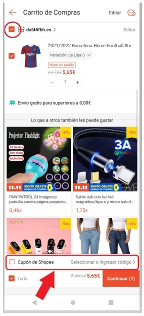 carrito de la compra en shopee